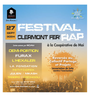 Clermont Fer'rap : Demi Portion - Furax Barbarossa - L'Hexaler La Fondation - Petit Copek - Julien/Mkash - Tangpo/Patchooli | La Coopérative de Mai